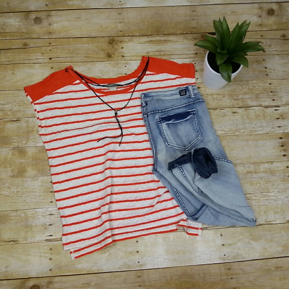 Lucky Brand Orange & White Lace Top