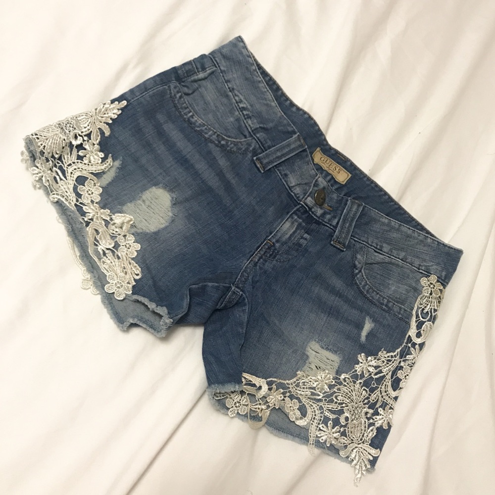 Guess denim shorts with lace