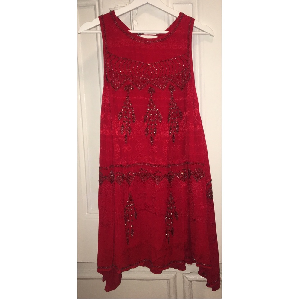 Free People Red Beaded Swing Dress
