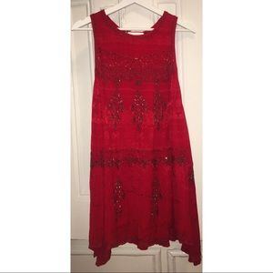 Free People Red Beaded Swing Dress