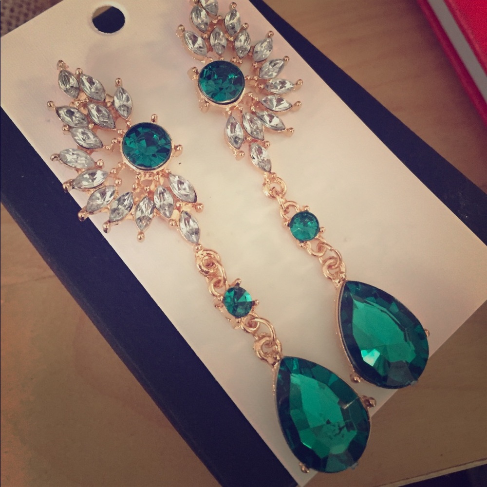 Emerald Green Faux stone chandelier earrings