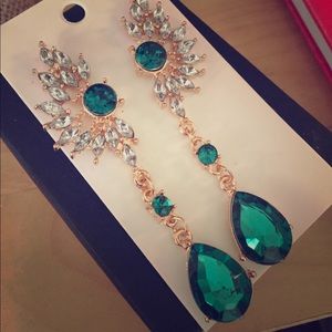 Emerald Green Faux stone chandelier earrings
