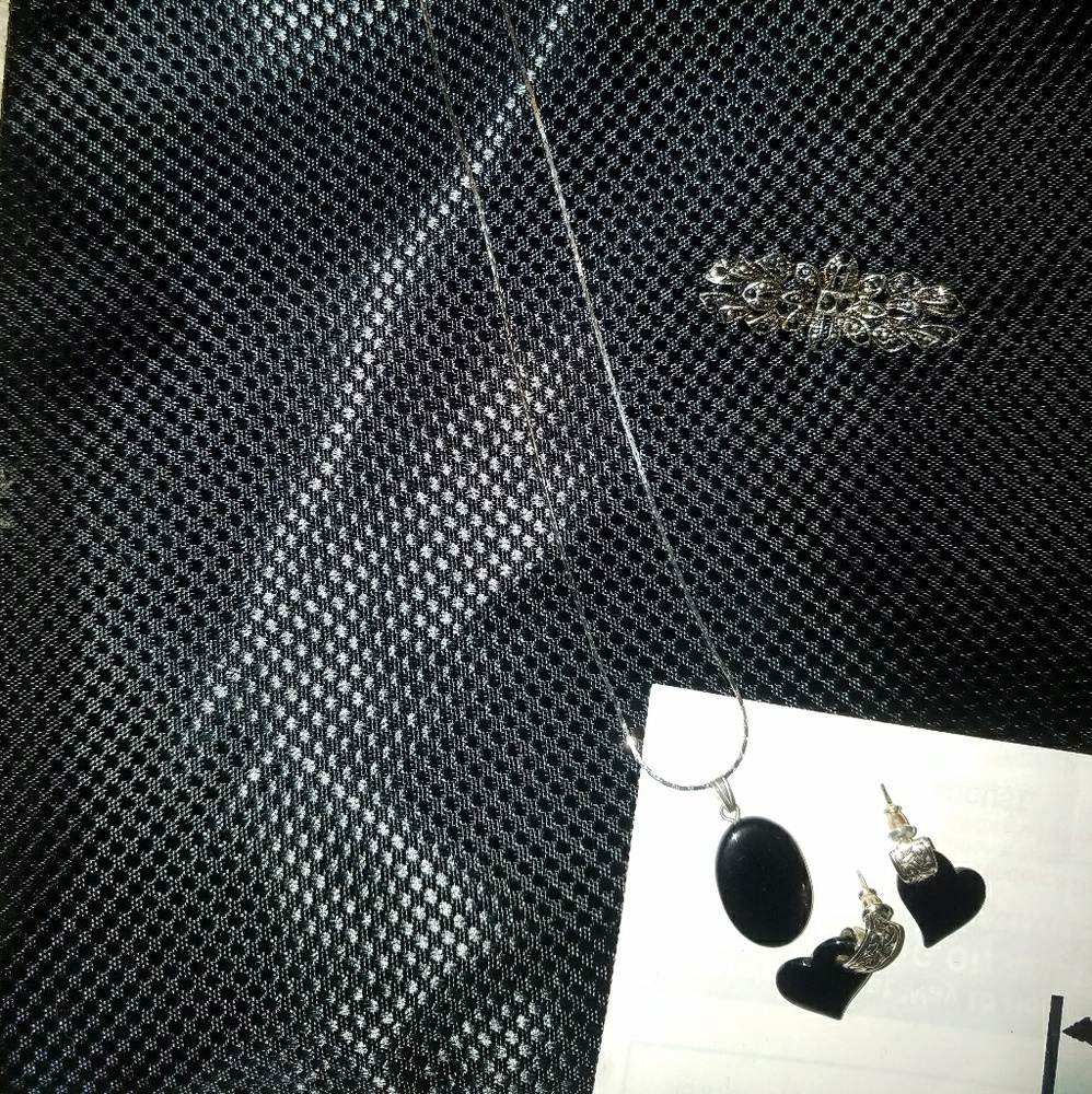 Sterling silver necklace,earring and brooch set