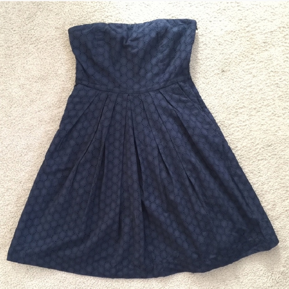 Navy Strapless Gap Eyelet Dress with pockets