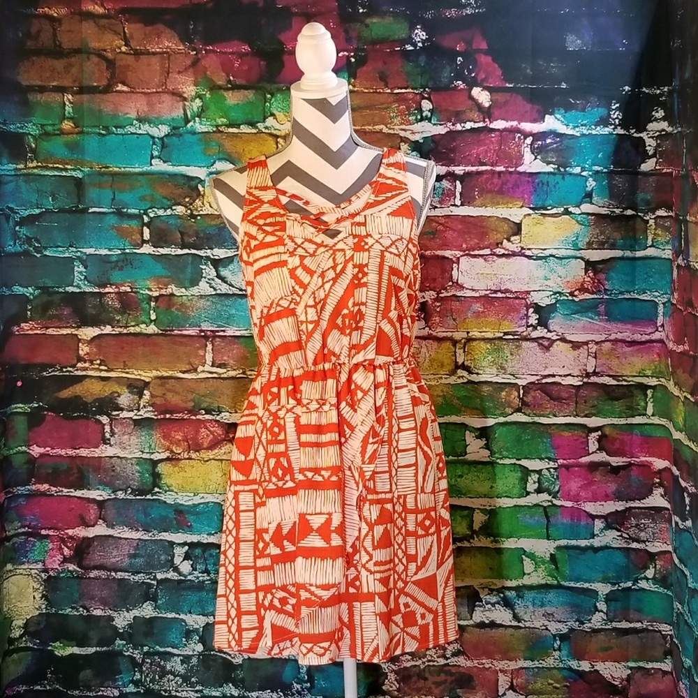 Orange Tribal Print Mini Dress