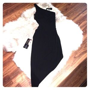 Black 1 Shoulder Cutout Asymmetrical Dress