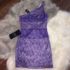 Purple One Shoulder Bi-Lace Dress