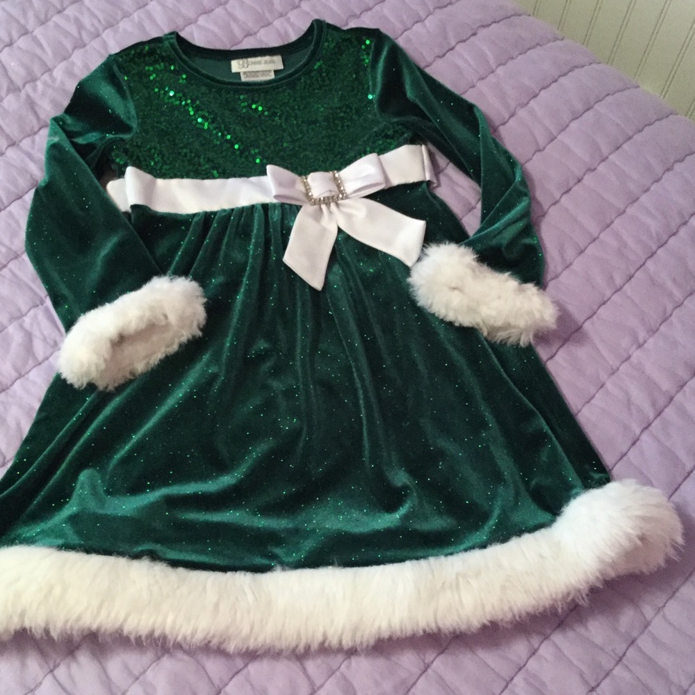 Bonnie Jean green sparkly holiday dress.
