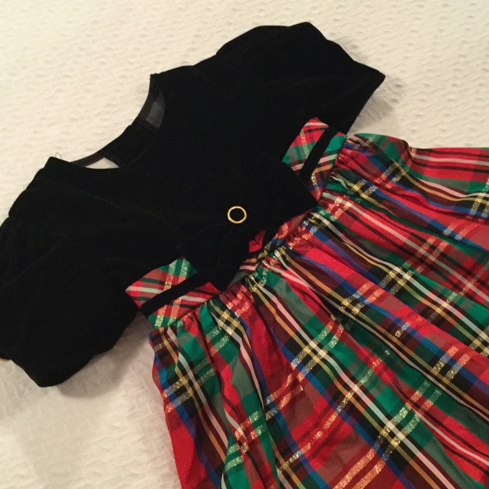 Bonnie Jean holiday Red plaid/velvet dress.