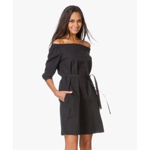 THEORY off-the-shoulder linen black dress