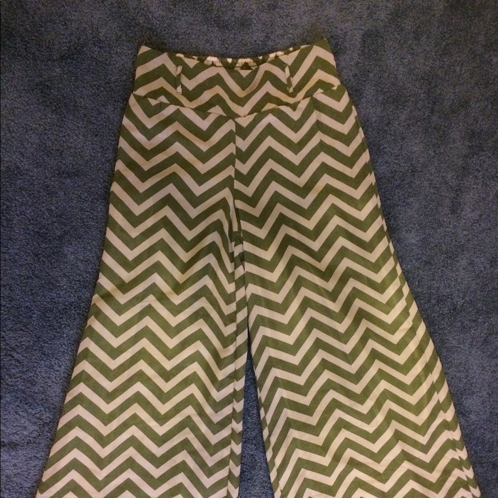 Green Chevron Palazzo Pants