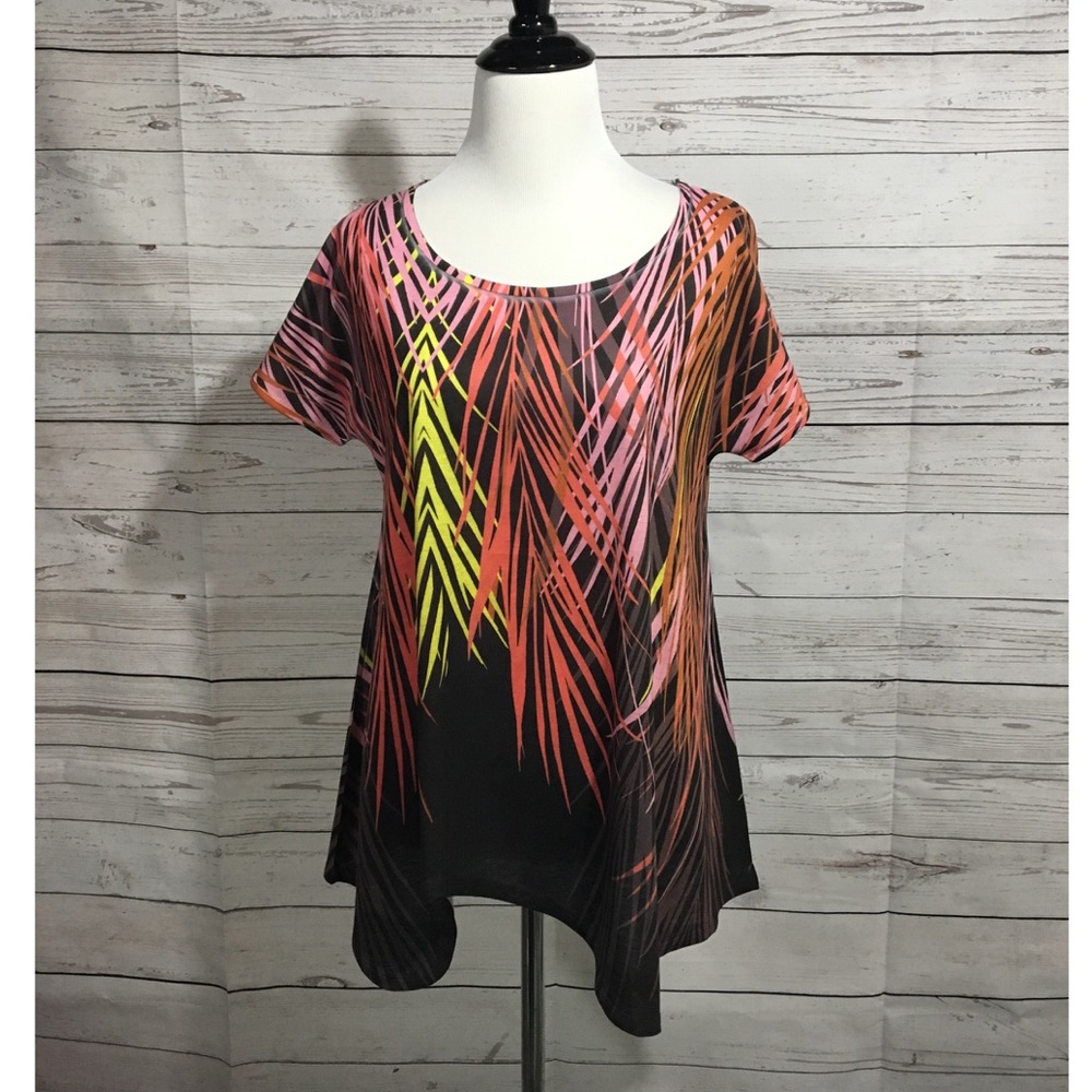 Rock & Republic Palm Print Asymmetrical Top