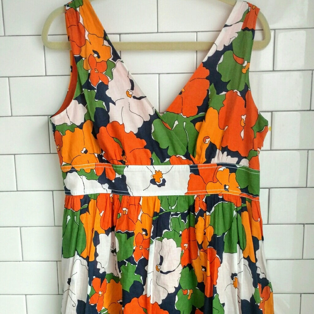 Liz Clairborne Orange Floral Vneck Fit&Flare Dress