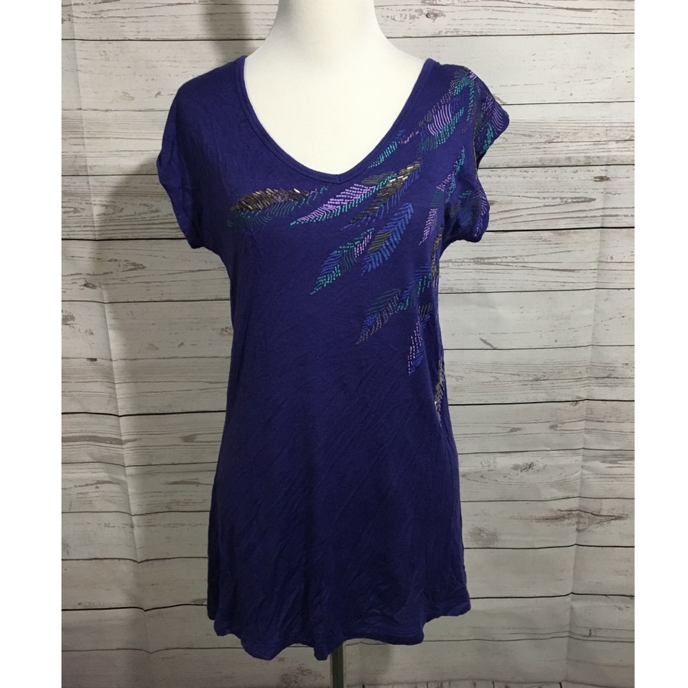 LC Lauren Conrad Purple Beaded Feather Top