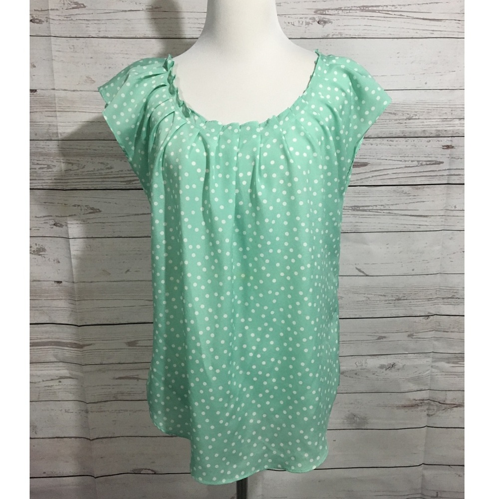 LC Lauren Conrad Mint Polka Dot Keyhole Top