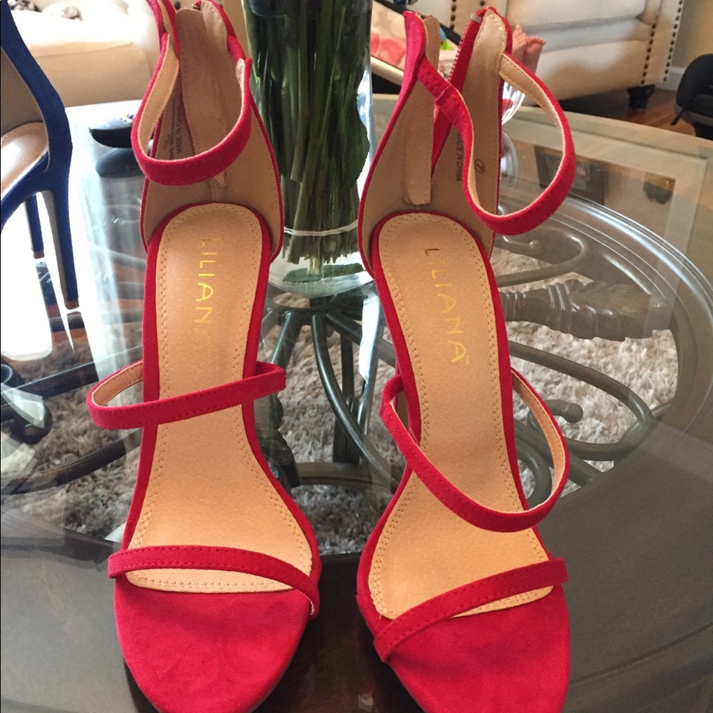 Red faux suede shoe