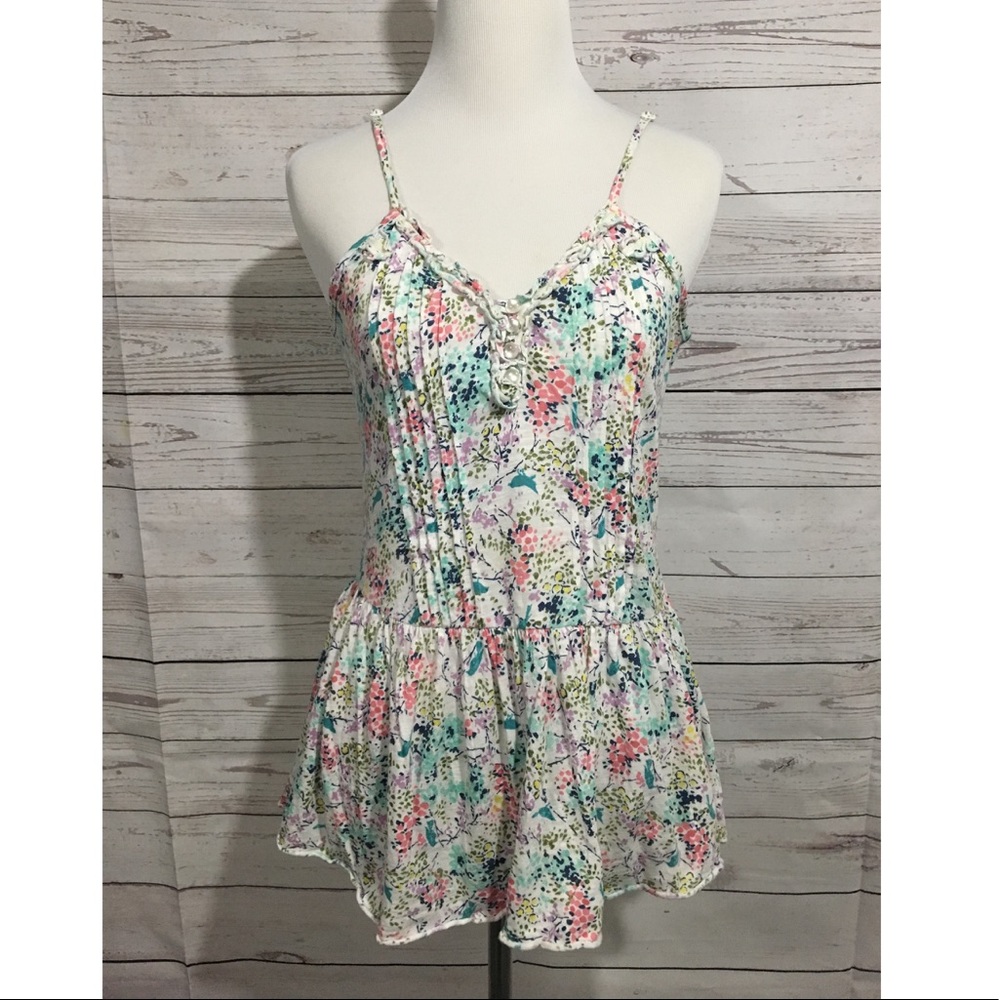 LC Lauren Conrad Floral Ruffle Tank Top