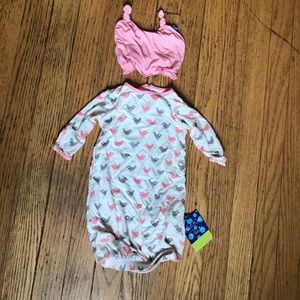 Kickee Pants layette gown and hat 0-3 months NWT