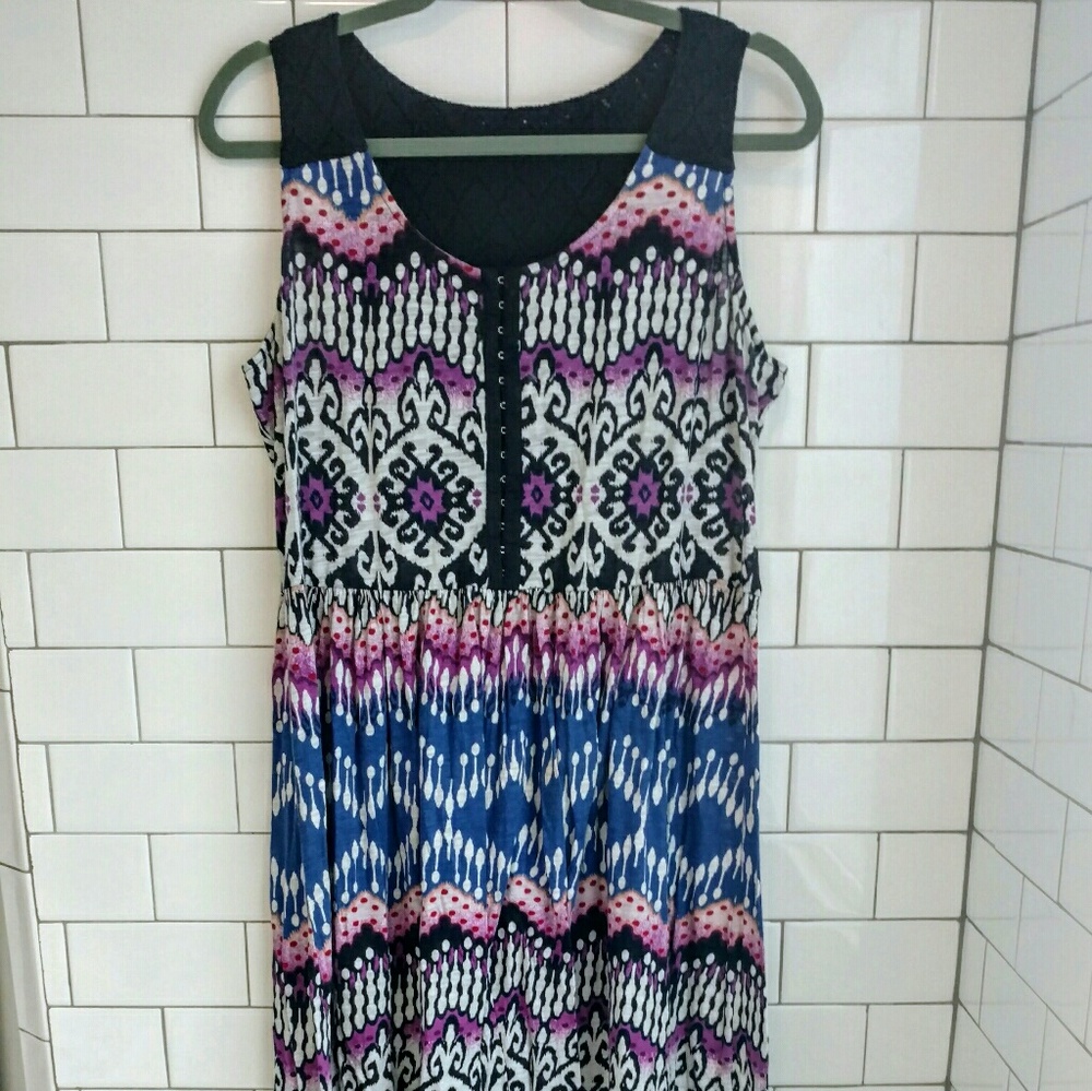 Lucky Brand Boho Geo Ikat Purple Maxi Dress