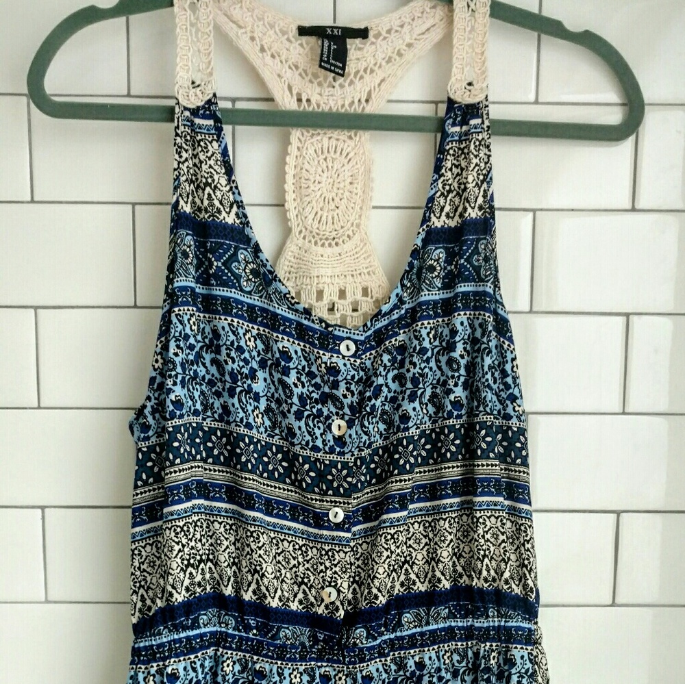 Forever 21 Boho Floral Paisley Blue Romper