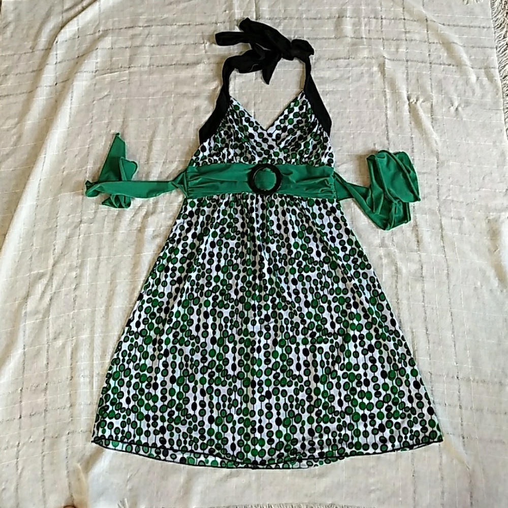 Green halter top sun dress