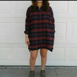 Red & Blue BoHo oversized button up fall flannel