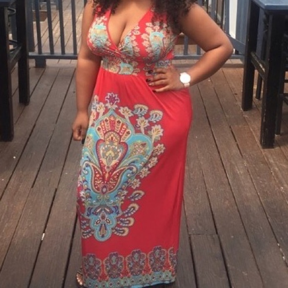 Red Patterned Maxi Dress