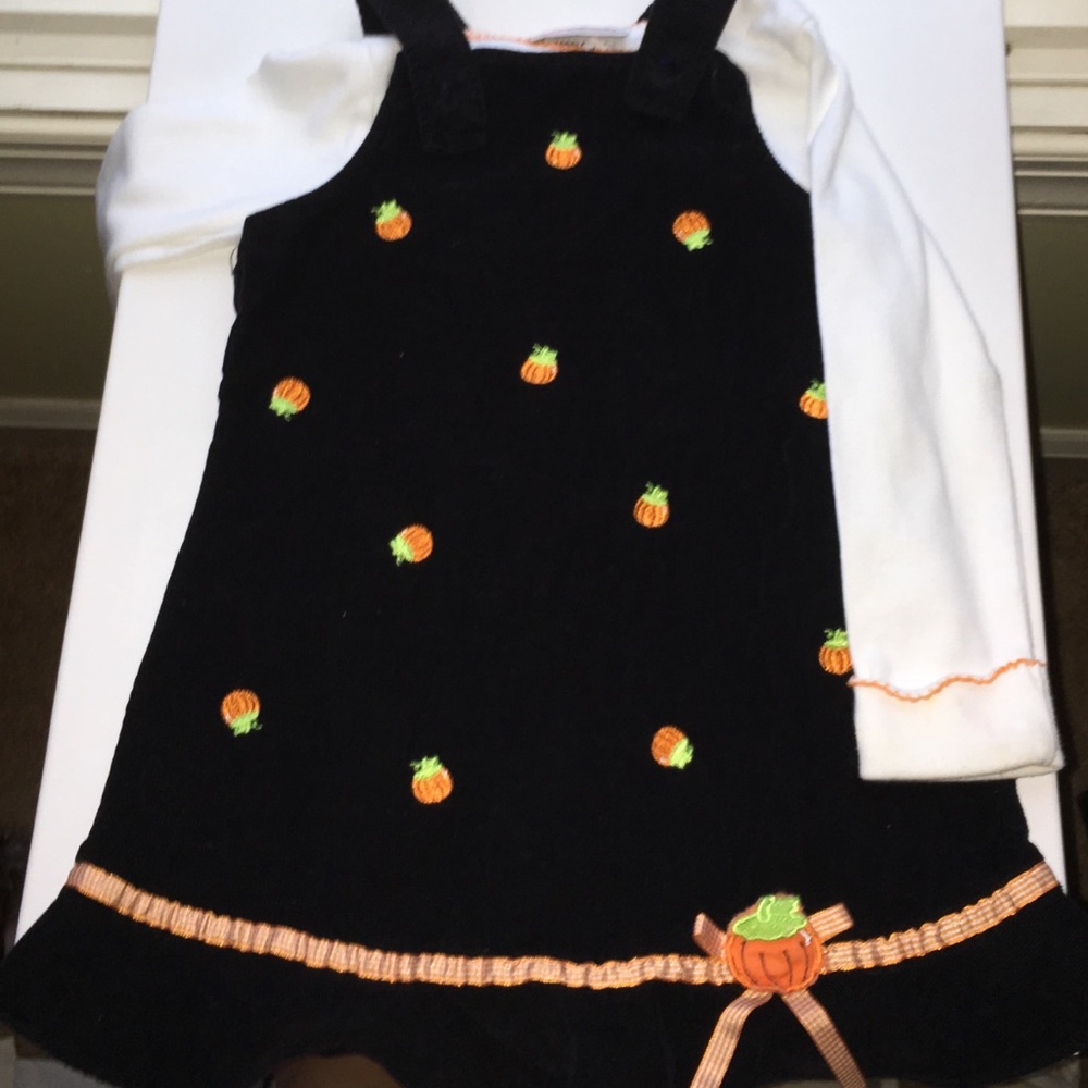 girls pumpkin jumper dress set black corduroy