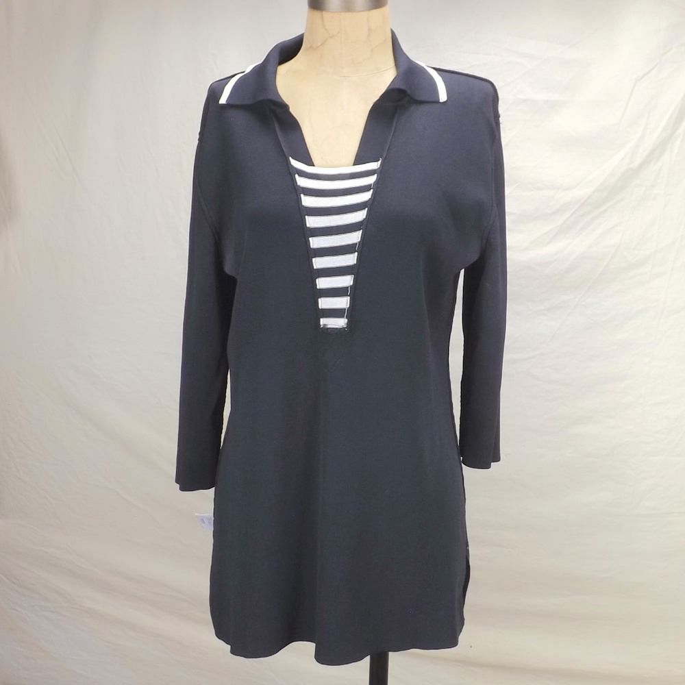 womens tunic top knit pullover 3/4 sleeve nautical