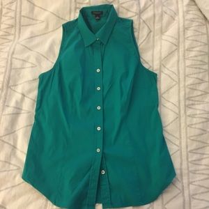 Ann Taylor Sleeveless Button Up Shirt Green Sz 4