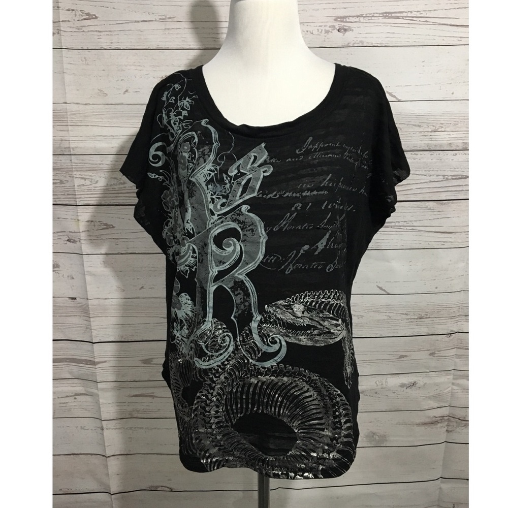 Rock & Republic Metallic Print Embellished Top
