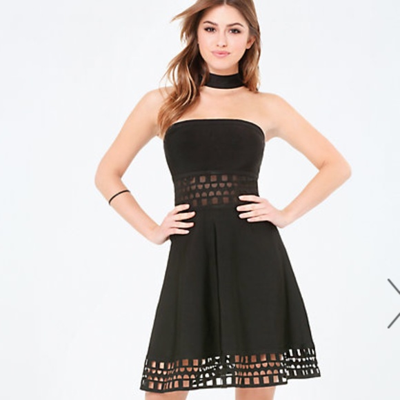 Black fit and flare choker dress Clearance