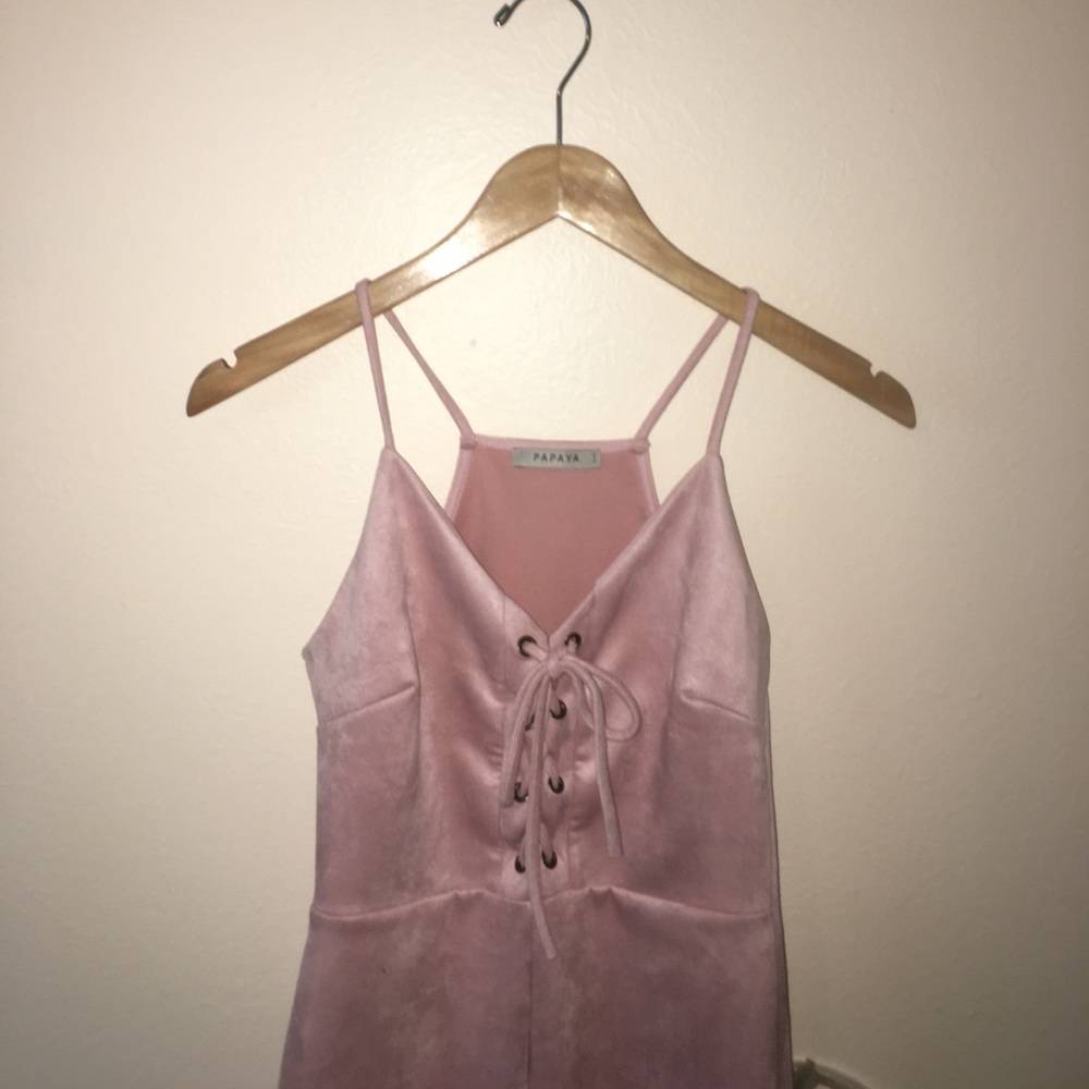 Lace front pink suede dress