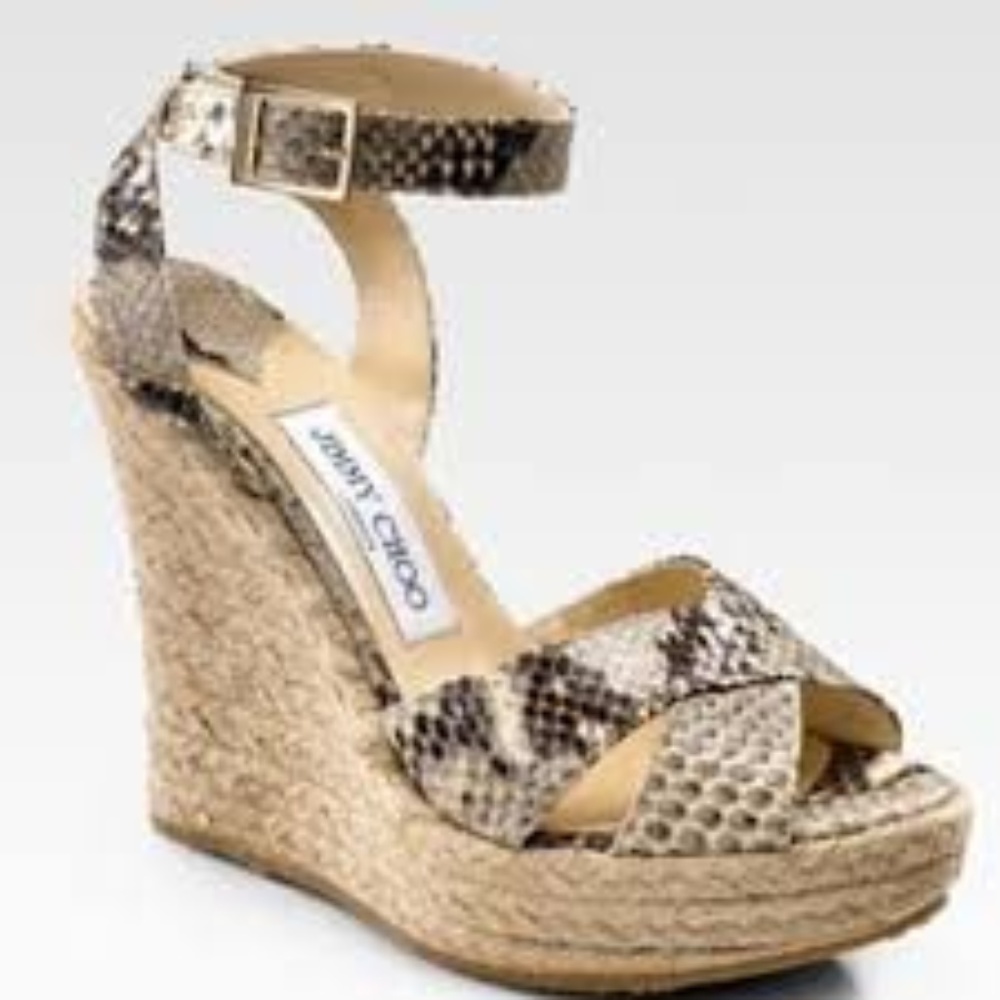 Jimmy Choo Snakeskin Ankle Wrap Wedges Size 38