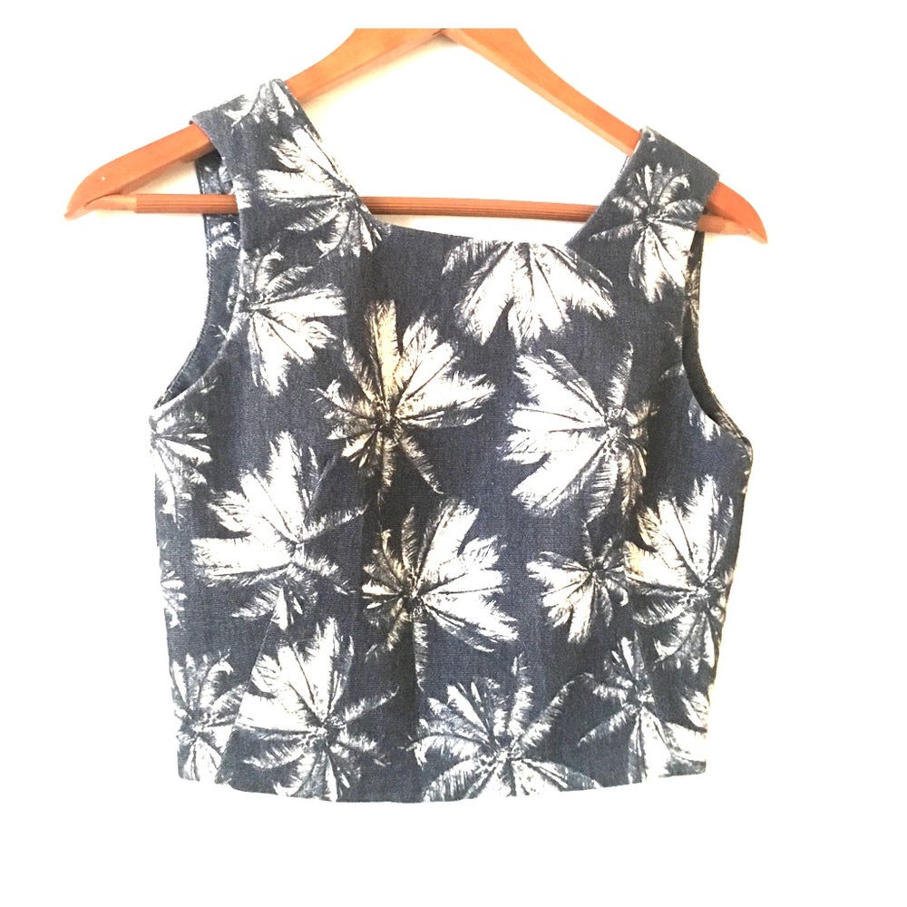 L'AGENCE shirt, palm tree print, jean material.