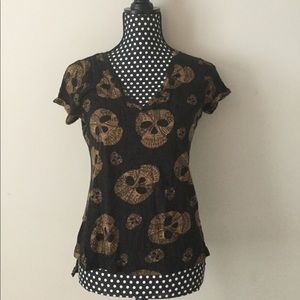 Black With Brown Tribal Print Skulls Shirt
