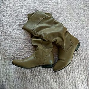Tan mid calf length boots