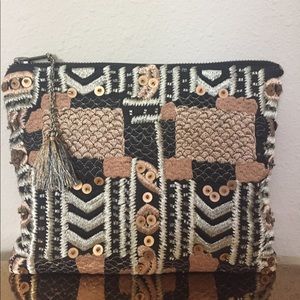 Anthropologie Embellished Clutch Evening Bag Black