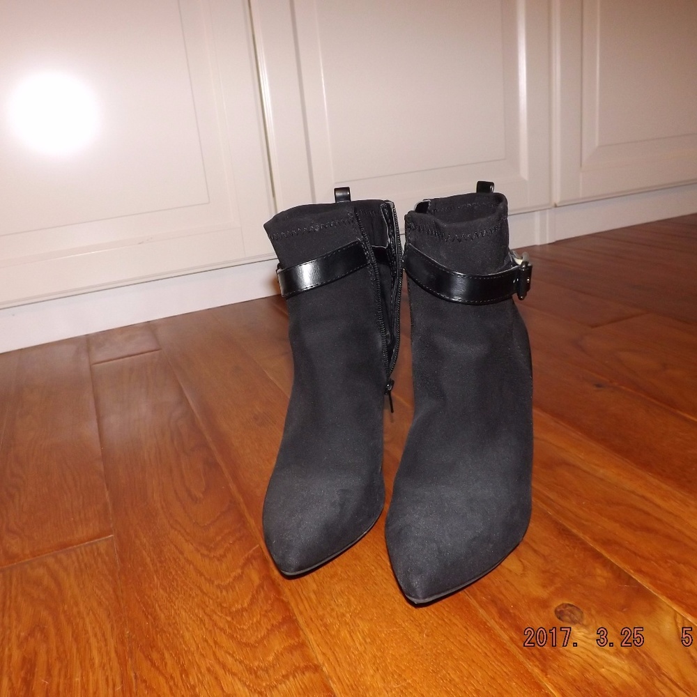 Black Suede Booties with Leather strap and Buckle