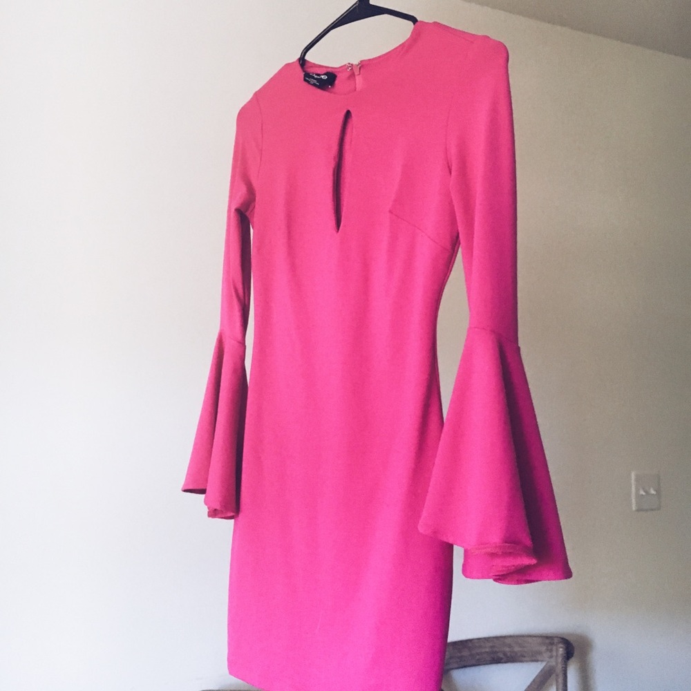 Bebe Bell Sleeve Bodycon Dress Pink