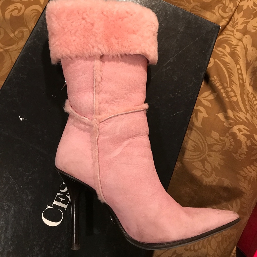 Cesare Paciotti Pink Shearling Boot size 5.5