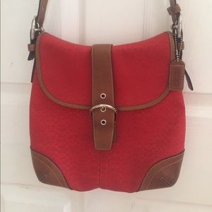 Red and Tan Leather Coach Purse