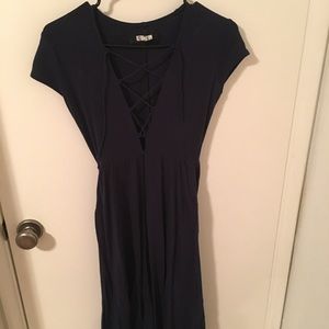 Reformation Lace Up Dress in Navy Blue