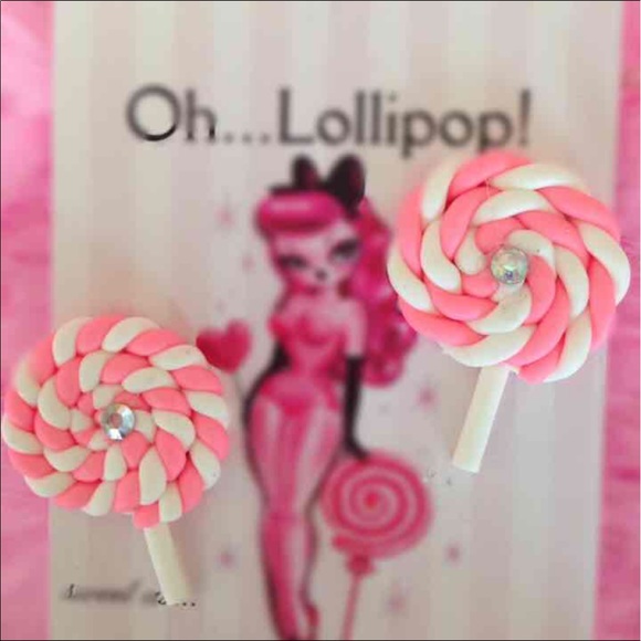 Oh Lollipop sugar doll candy swirl earrings kawaii - Picture 1 of 1