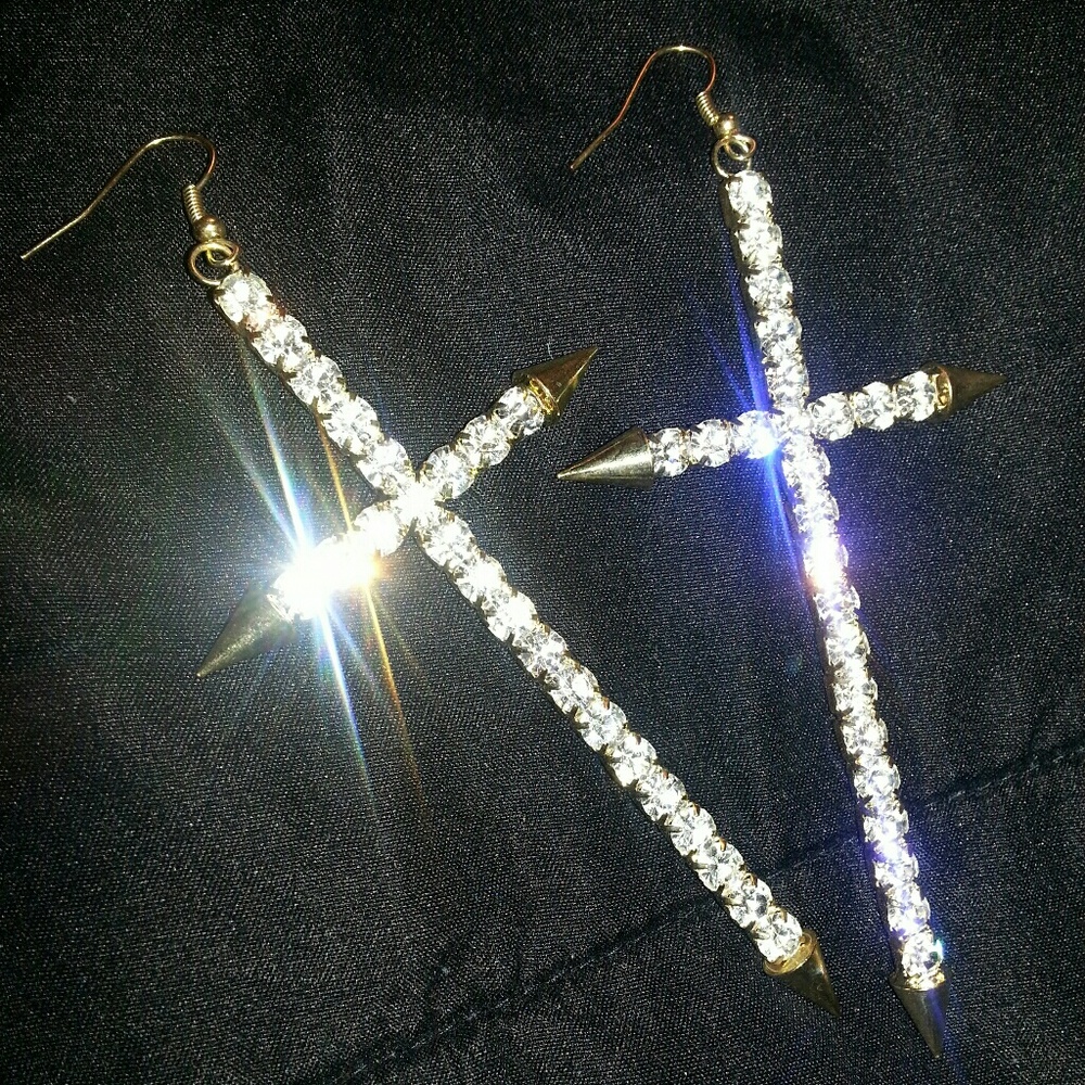 Edgy Spiked Cross Earrings