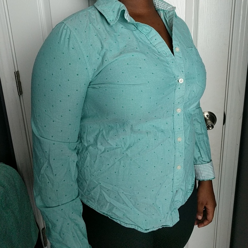 Teal Dotted Button Up