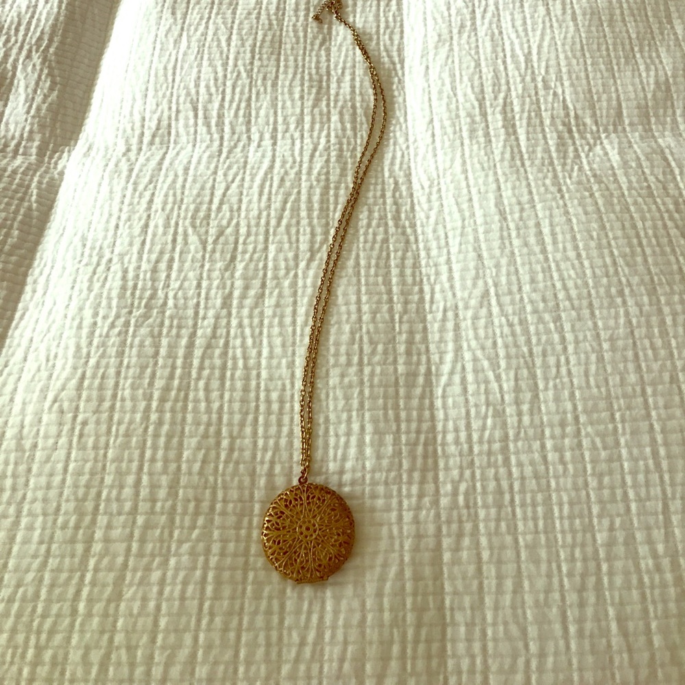 Long gold locket necklace