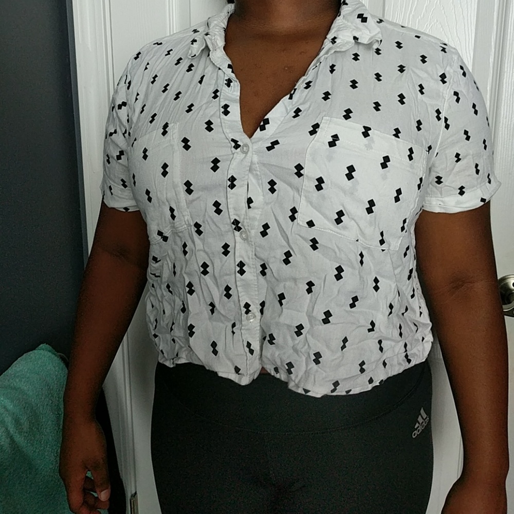 White Woven Cropped Button Up