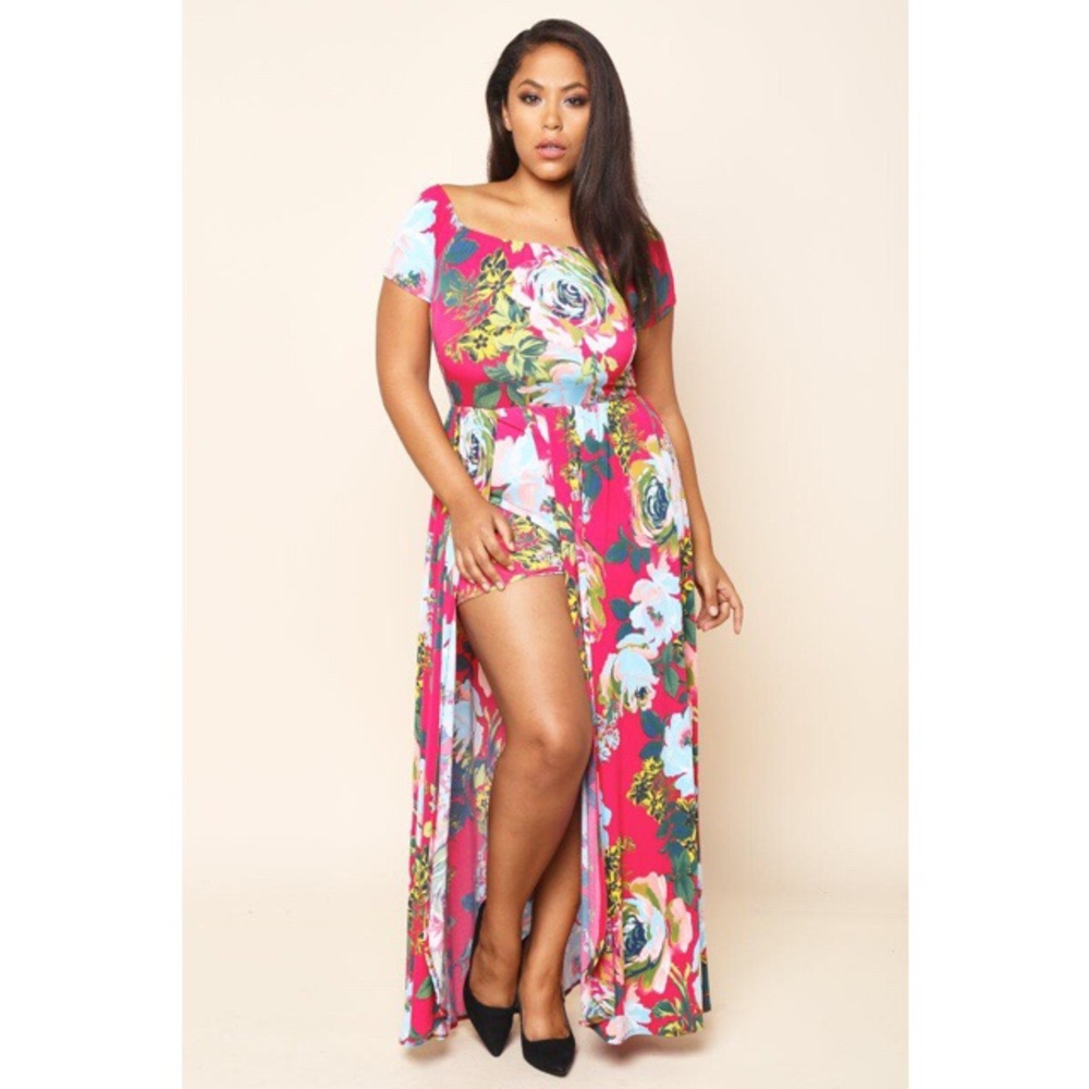 Floral Maxi Overlay Skirt Romper Dress