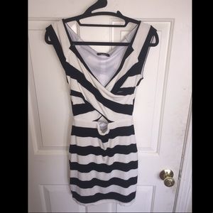 Bebe black and white cutout bodycon dress